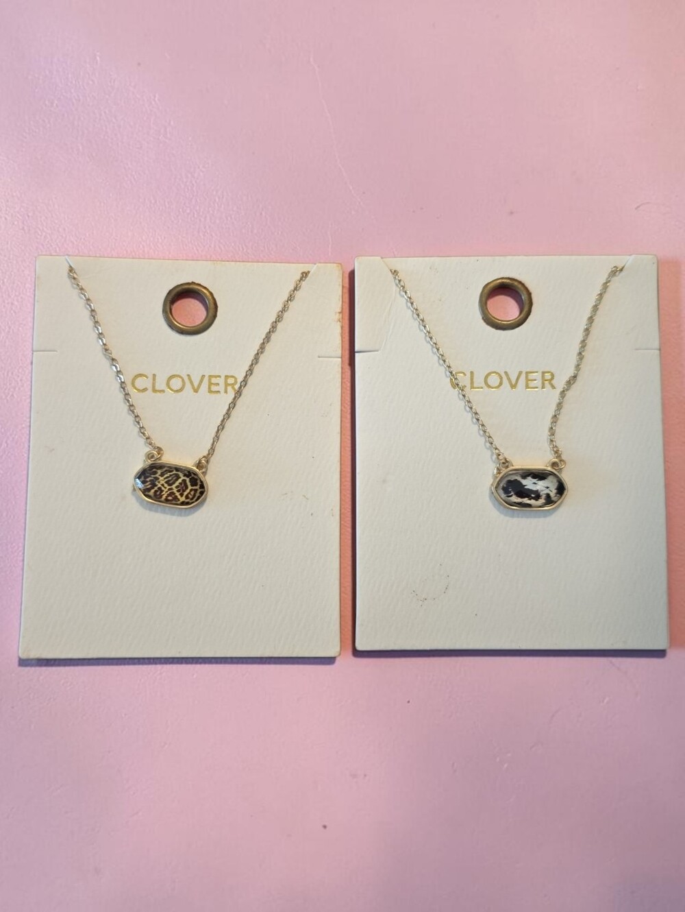 Clover Gold-Tone Oval Pendant Necklace Pick Cheetah Or Cow Print